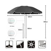 Sekey parasol 160cm, dark grey, height adjustable & tiltable with UPF50+